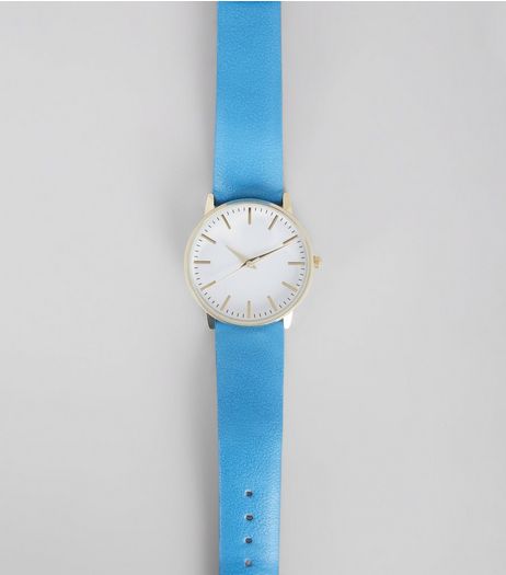 Bright Blue Metallic Face Watch | New Look