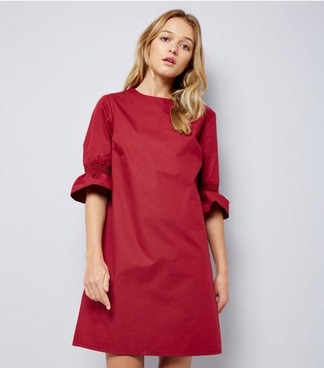 Burgundy Bell Sleeve Tunic Dress | New Look