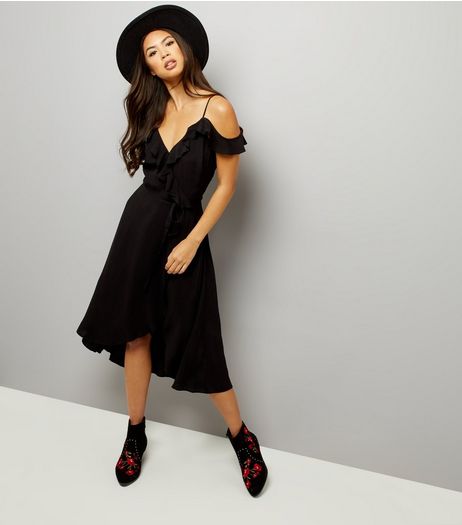 Black Cold Shoulder Midi Dress | New Look