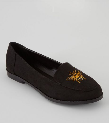 Teens Black Embroidered Bumblebee Tap Slippers | New Look