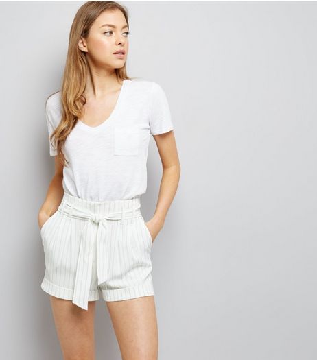 White Pinstripe Tie Waist Shorts | New Look