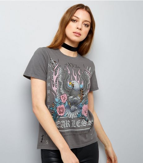 Dark Grey Ripped Rock Band T-Shirt | New Look
