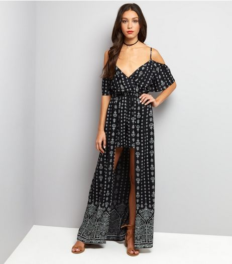 Black Cold Shoulder Dip Hem Playsuit | New Look