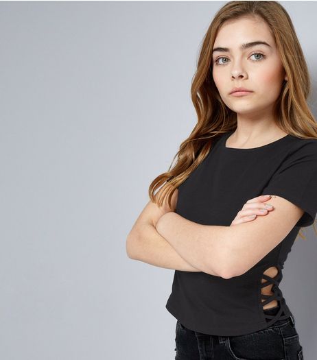 Teens Black Lattice Side T-Shirt | New Look