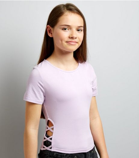Teens Lilac Lattice Side T-Shirt | New Look