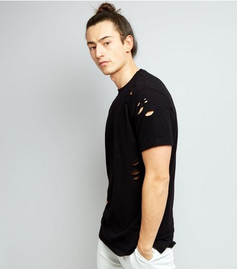 Black Washed Ripped T-Shirt | New Look