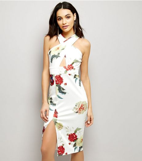 AX Paris White Floral Print Cross Strap Front Dress | New Look