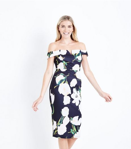 AX Paris Black Floral Print Bardot Neck Dress | New Look