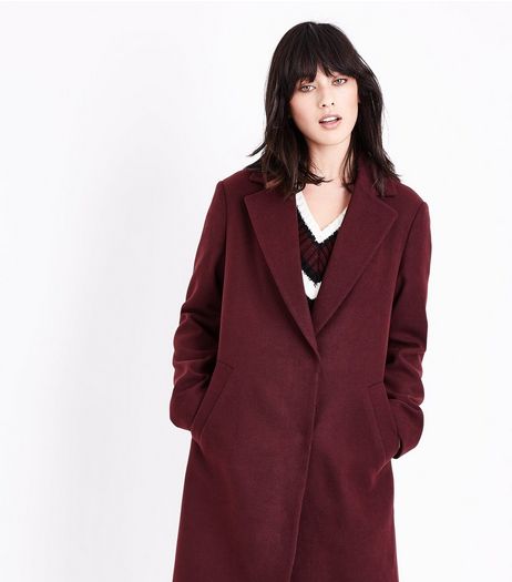 Burgundy Longline Collared Coat | New Look