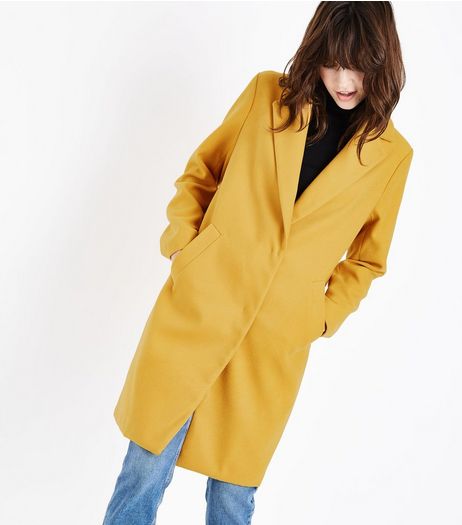 Yellow Longline Collared Coat | New Look