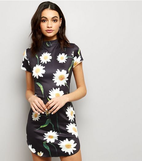 AX Paris Black Daisy Print Funnel Neck Dress | New Look