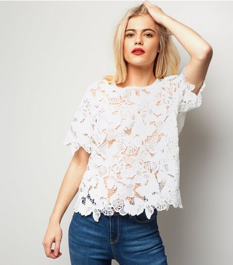 Cream Butterfly Lace T-Shirt | New Look