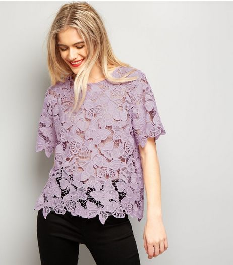Lilac Butterfly Lace T-Shirt | New Look