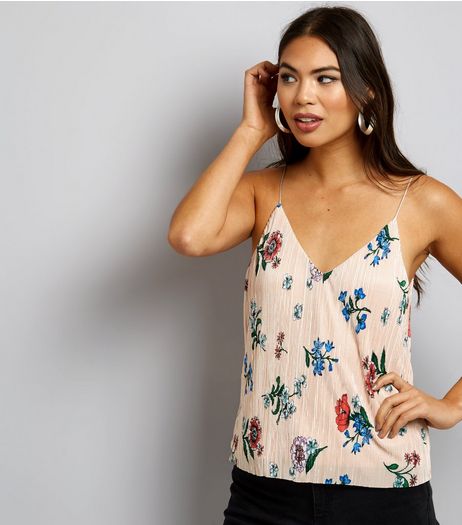Pink Floral Print Pleated Cami Top | New Look