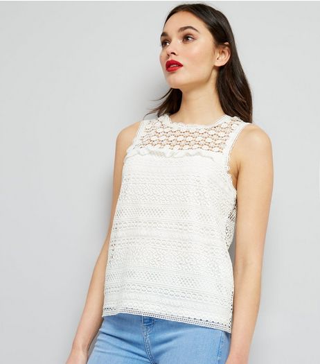 Cream Lace Frill Trim Top | New Look