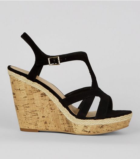 Black Suedette Cork Wedge Heels | New Look