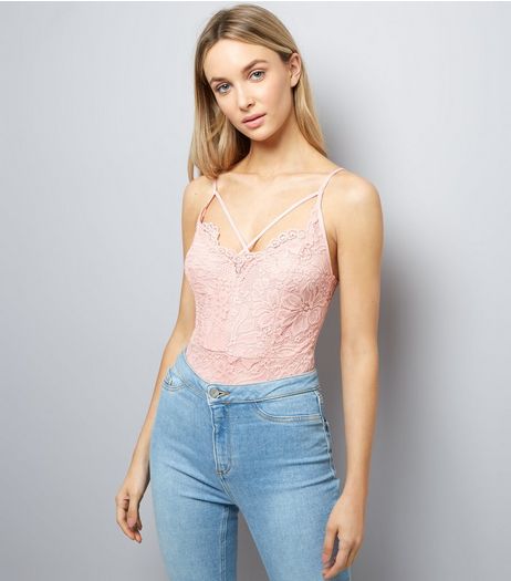 Pink Lace Cross Strap Bodysuit | New Look