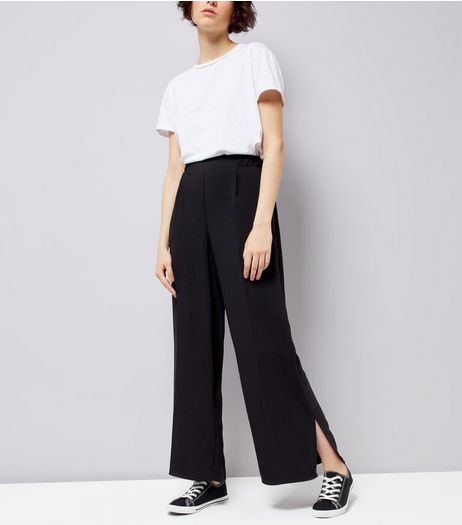 Black Split Side Wide Leg Trousers | New Look
