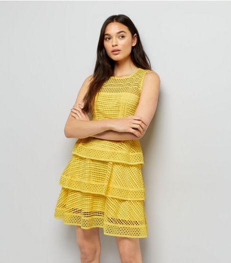 Yellow Premium Tiered Lace Dress | New Look