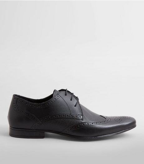 Black Leather Textured Brogues | New Look