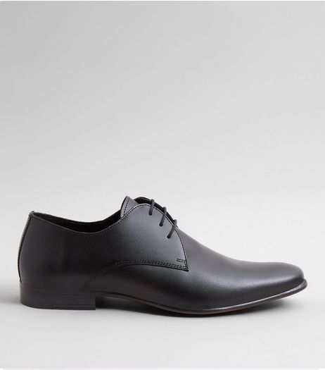 Black Leather Pointed Derby Shoes | New Look