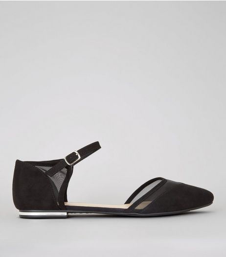 Black Suedette Mesh Panel Pointed Pumps | New Look