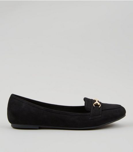 Black Suedette Snaffle Trim Loafers | New Look
