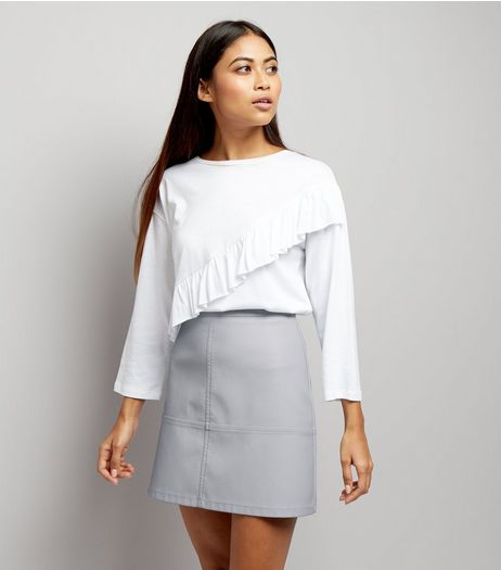 Petite Pale Blue Seam Trim Leather-Look Mini Skirt | New Look