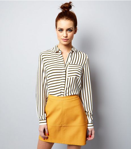 Petite Yellow Seam Trim Leather-Look Mini Skirt | New Look