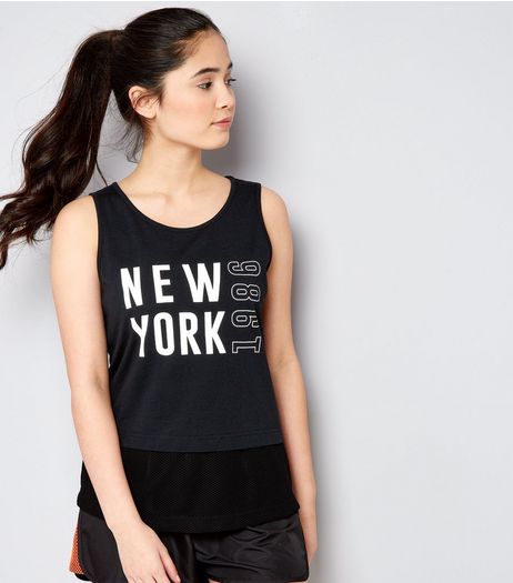 Teens Black New York Print Mesh Hem Vest | New Look