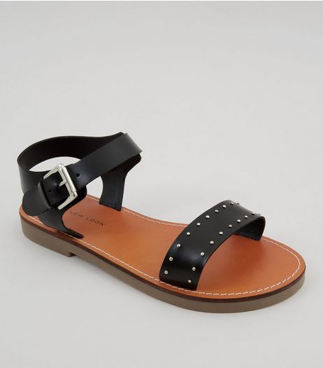 Wide Fit Black Studded Sandals | New Look