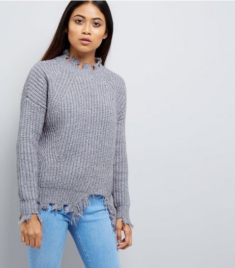 Petite Pale Blue Distressed Jumper | New Look