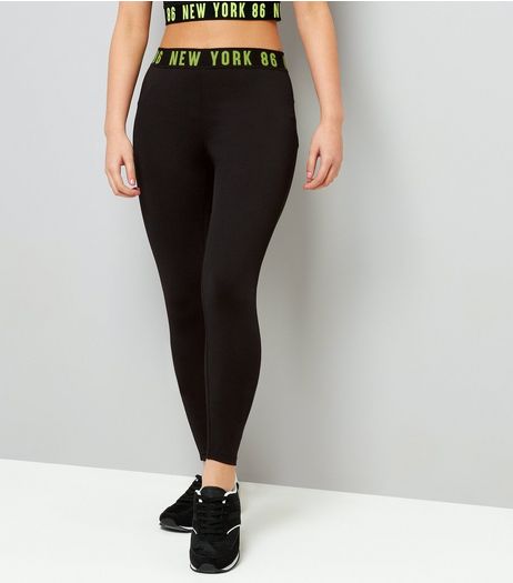 Teens Black New York 86 Trim Sports Leggings | New Look