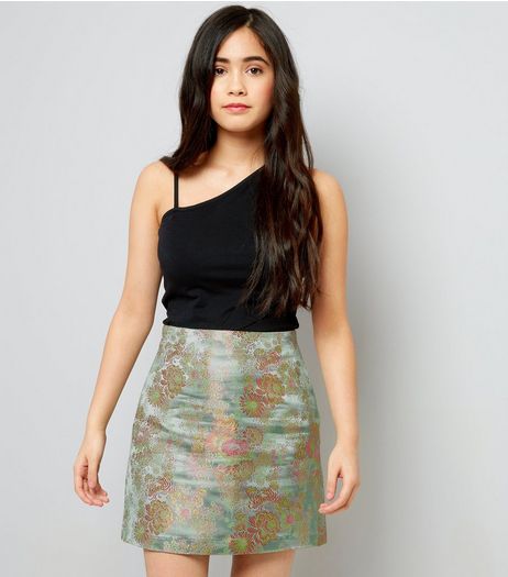 Teens Green Floral Jacquard Mini Skirt | New Look
