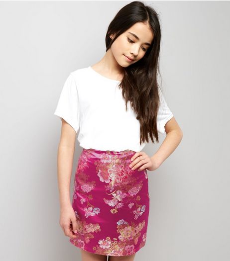 Teens Pink Floral Jacquard Mini Skirt | New Look
