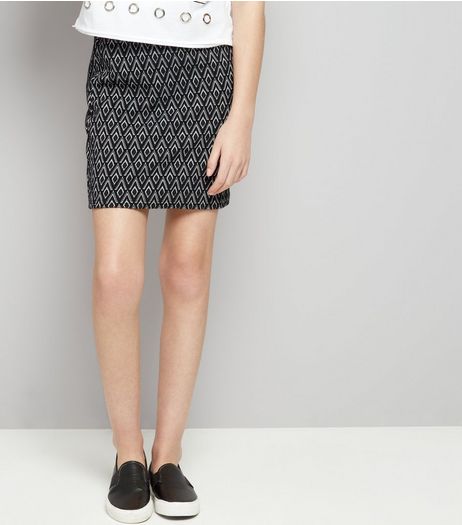 Teens Black Monochrome Jacquard Skirt | New Look