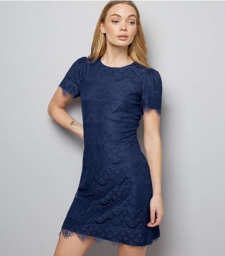 Mela Navy Lace Short Sleeve Dress | New Look