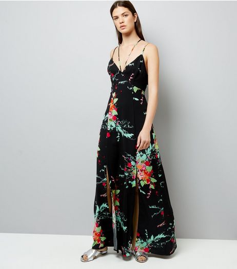 Black Floral Print Maxi Dress | New Look