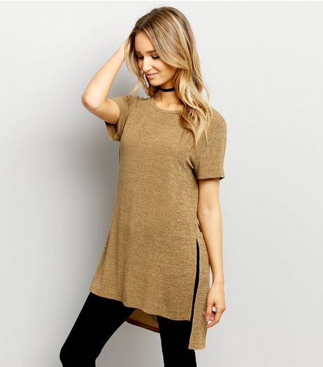 Yellow Split Side Longline T-Shirt | New Look