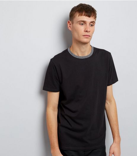 Black Contrast Neck Trim T-Shirt | New Look