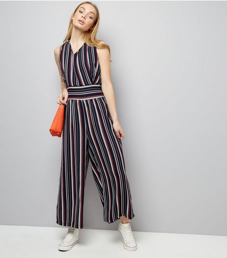 Mela Navy Stripe Shirred Jumpsuit | New Look