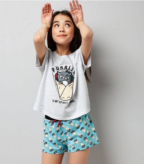 Teens Blue Purrito Is My Spirit Animal Pyjama Set | New Look