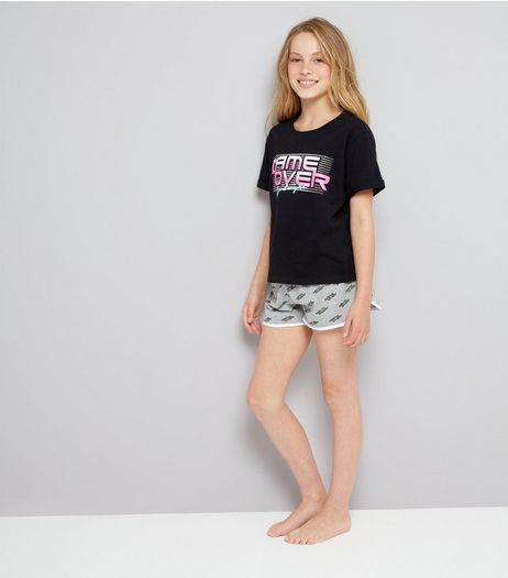 Teens Black Game Over Shorts Pyjama Set | New Look