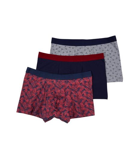 3 Pack Navy Printed Trunks | New Look