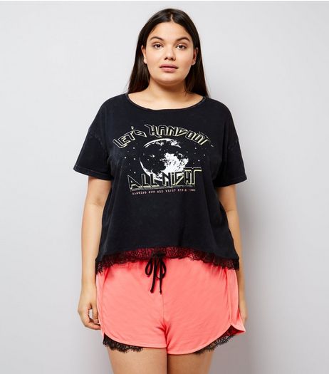 Curves Orange Lets Hang Out Slogan Pyjama Set | New Look