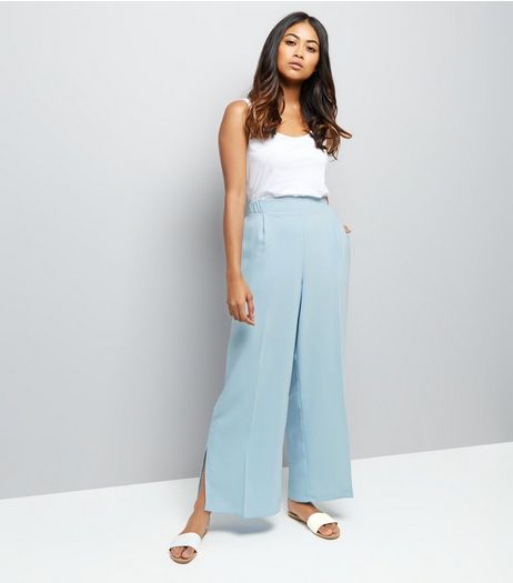 Petite Pale Blue Crepe Wide Leg Trousers | New Look