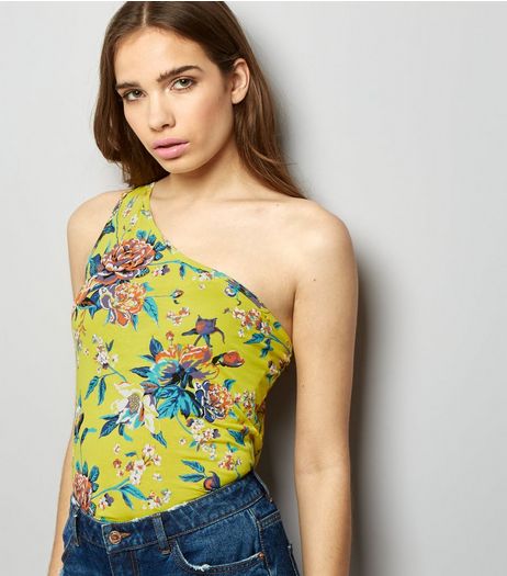 Yellow Floral Print One Shoulder Vest | New Look