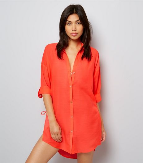 Coral Tie Side Beach Shirt | New Look