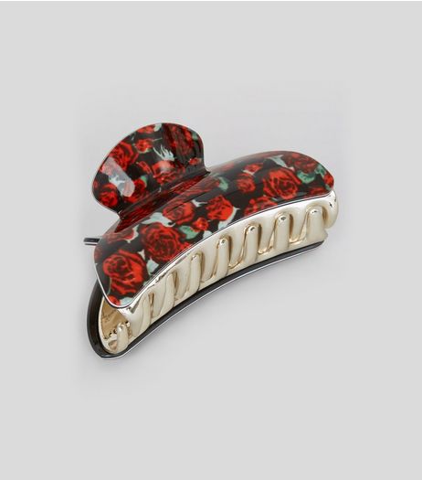 Black Rose Print Bulldog Clip | New Look
