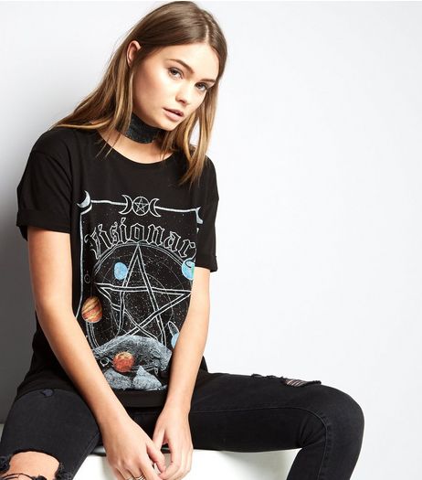 Black Visionary Print Boyfriend T-Shirt | New Look